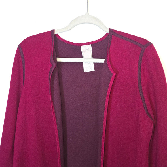 Chico’s Burgundy Purple Reversible Open Cardigan Jacket Cotton Size 2 Large - Picture 2 of 8